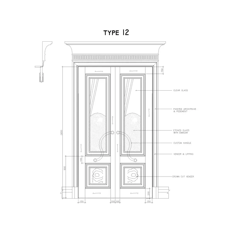 Double Wooden Door DWG CAD block thumbnail — doors drawing