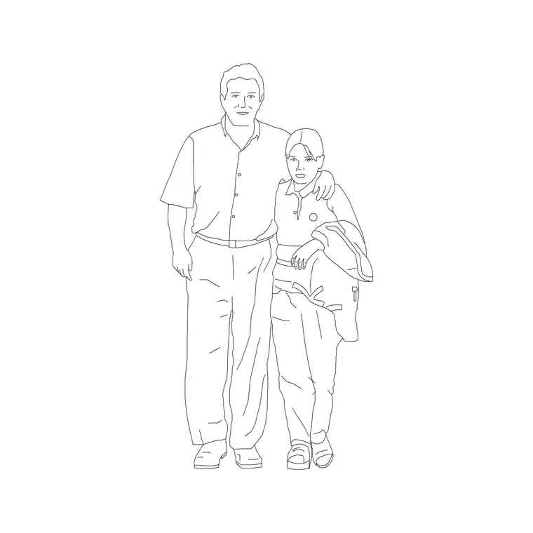 Father Daughter Human Figure DWG CAD block thumbnail — people drawing