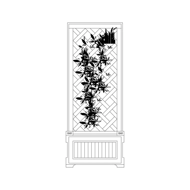 Flower With Iron Rec Fence DWG CAD block thumbnail — outdoor drawing