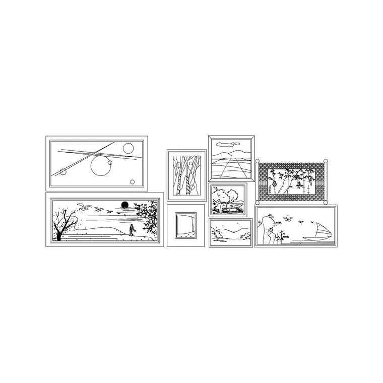 Frame Set CAD block DWG — plan and elevation view