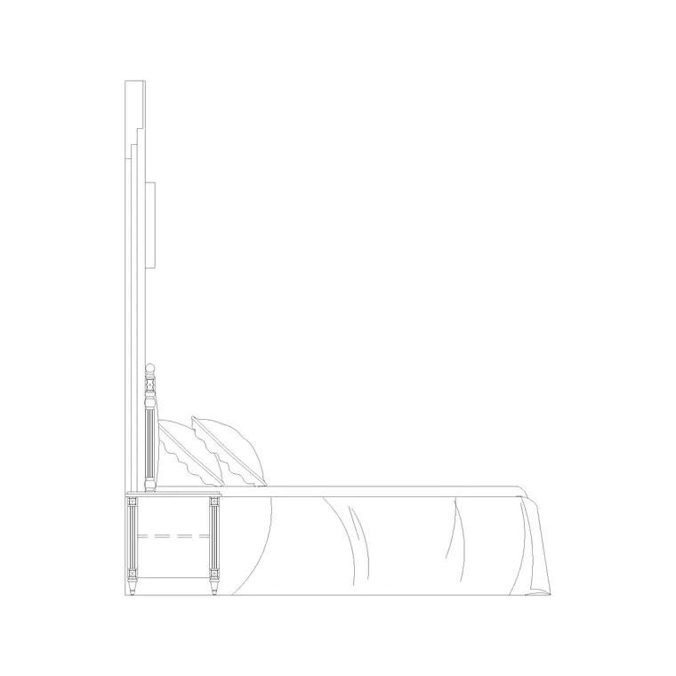 High Back Bed 2 Side Elevation With Side Table DWG CAD block thumbnail — bedroom drawing