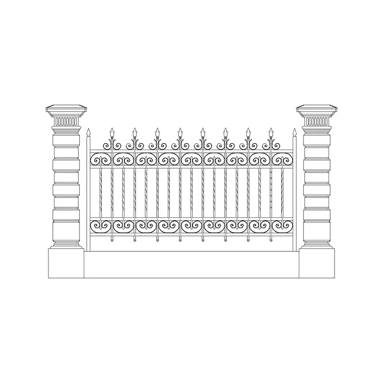 Iron Gate With Column Ele DWG CAD block thumbnail — outdoor drawing