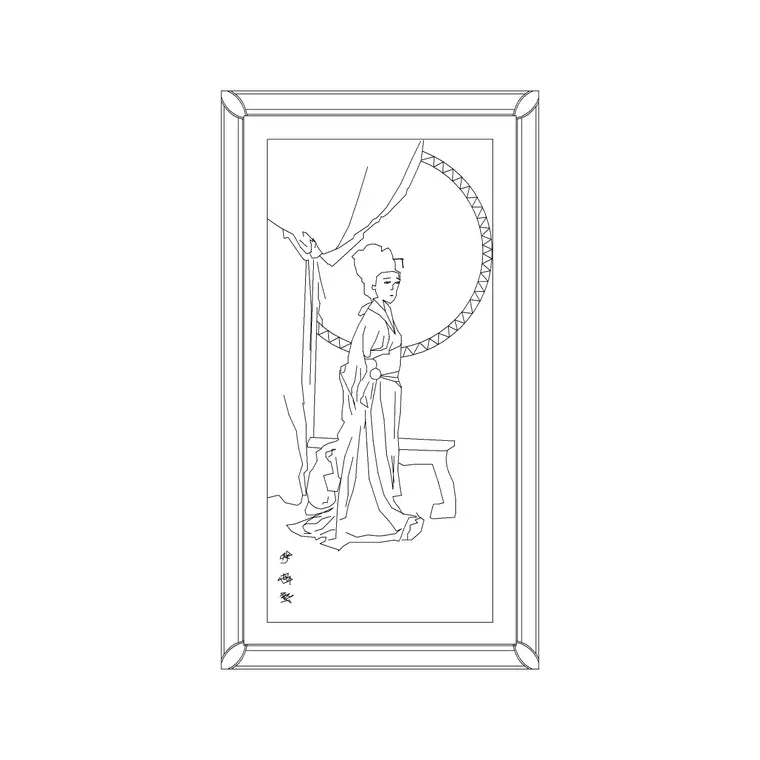 Lady Picture Frame CAD block DWG — plan and elevation view