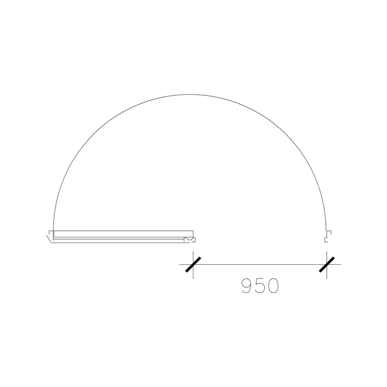 Left Hand 950 Mm Wide 180 Swing Door DWG CAD block thumbnail — doors drawing