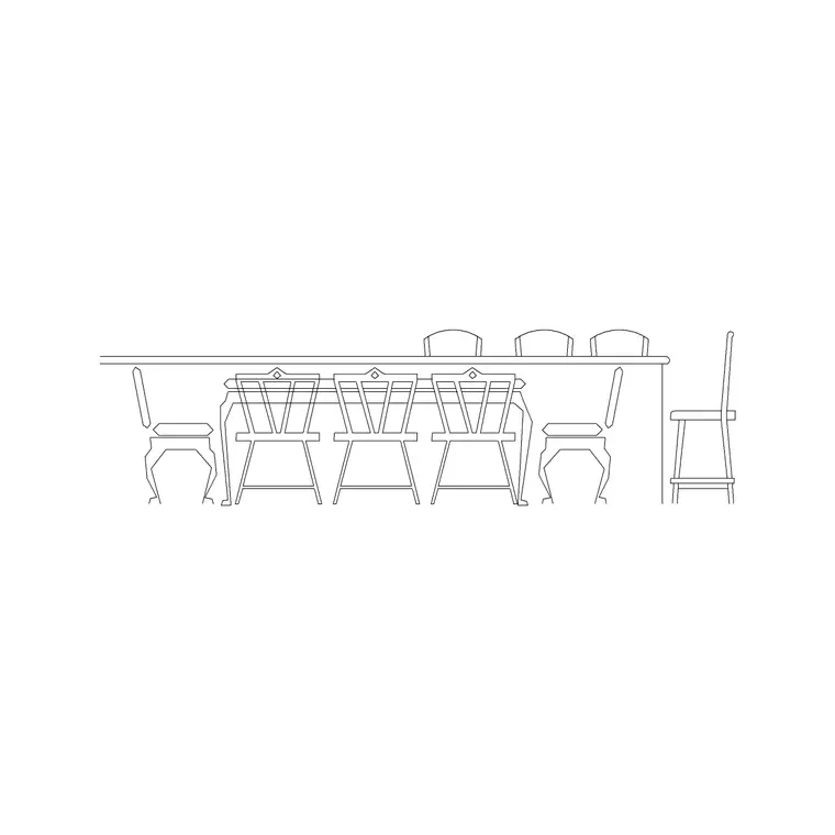 Long Dining Table Elevation DWG CAD block thumbnail — furniture drawing