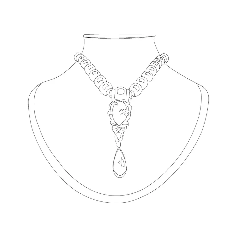 Long Gold Necklace DWG CAD block thumbnail — accessories drawing