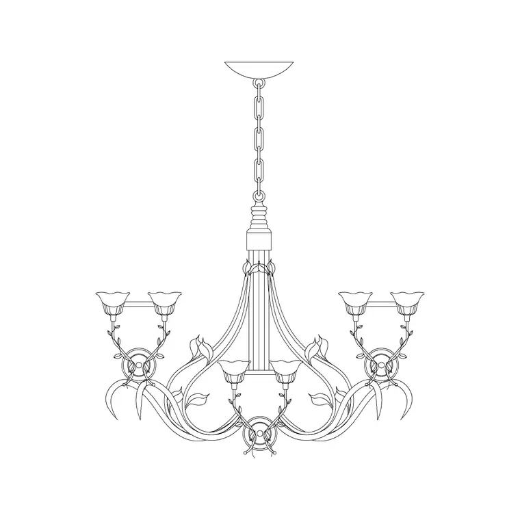 Long Suspended Chandelier Metal Type A DWG CAD block thumbnail — lighting drawing