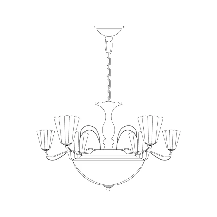 Long Suspended Chandelier Metal Type C DWG CAD block thumbnail — lighting drawing