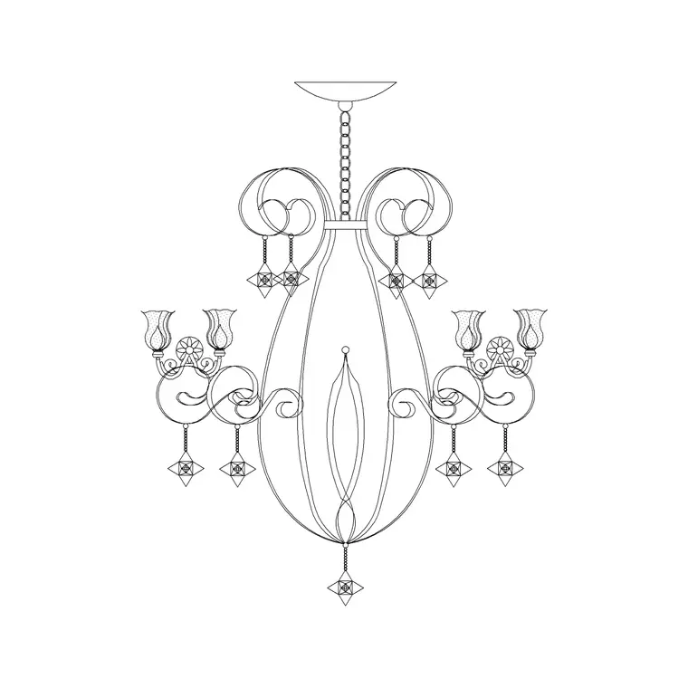 Long Suspended Chandelier Metal Type D DWG CAD block thumbnail — lighting drawing