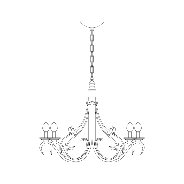 Long Suspended Chandelier Metal Type E DWG CAD block thumbnail — lighting drawing