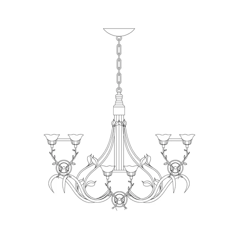 Long Suspended Chandelier Metal Type F DWG CAD block thumbnail — lighting drawing