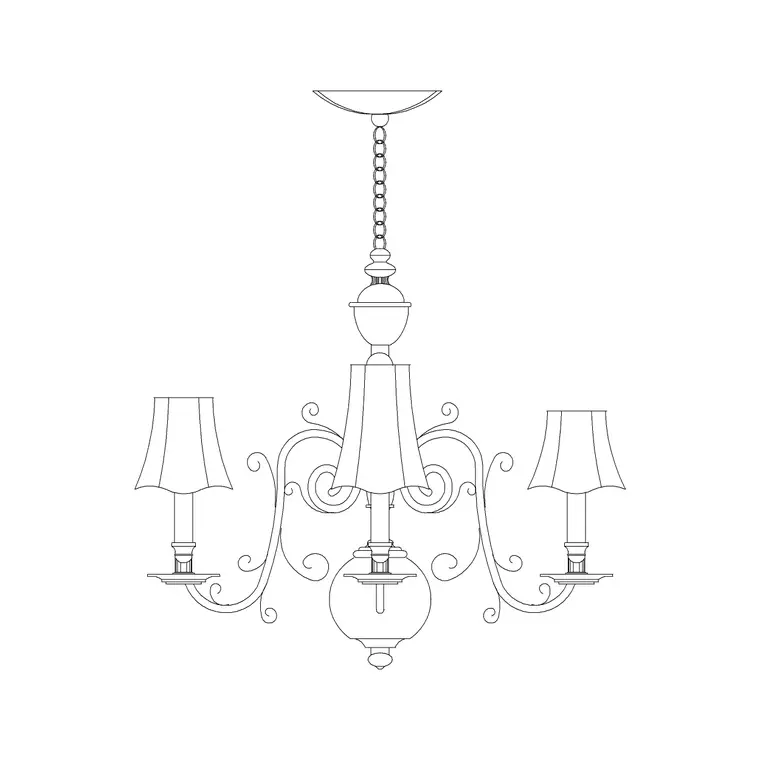 Long Suspended Chandelier Metal Type G DWG CAD block thumbnail — lighting drawing