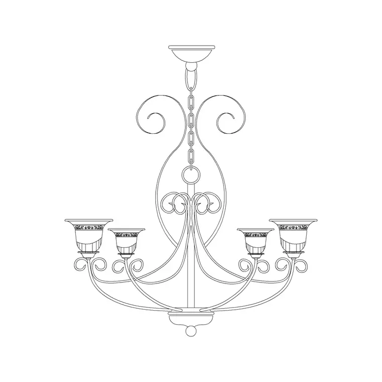 Long Suspended Chandelier Metal Type H DWG CAD block thumbnail — lighting drawing