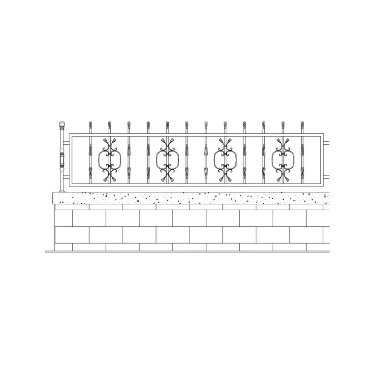 Metal Fence With Wall 2 DWG CAD block thumbnail — outdoor drawing