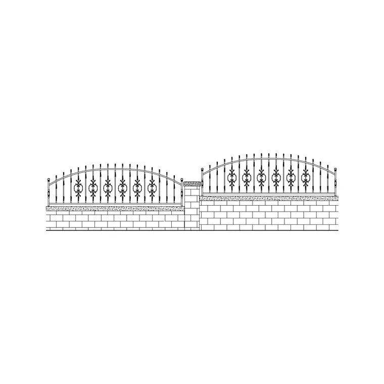 Metal Fence With Wall 3 DWG CAD block thumbnail — outdoor drawing