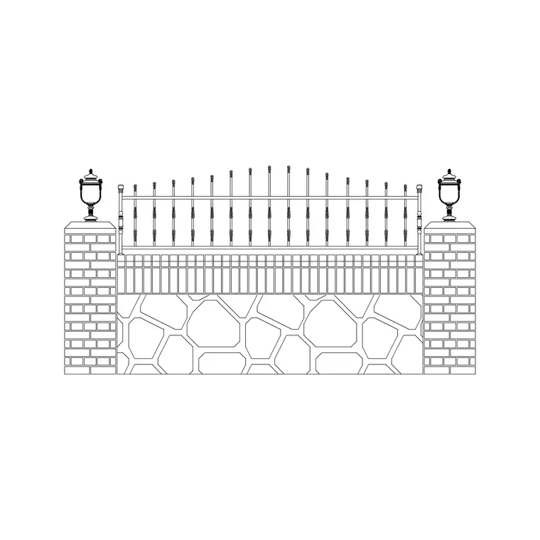 Metal Fence With Wall And Light DWG CAD block thumbnail — outdoor drawing