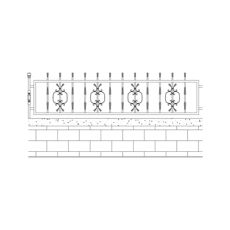 Metal Fence With Wall DWG CAD block thumbnail — outdoor drawing