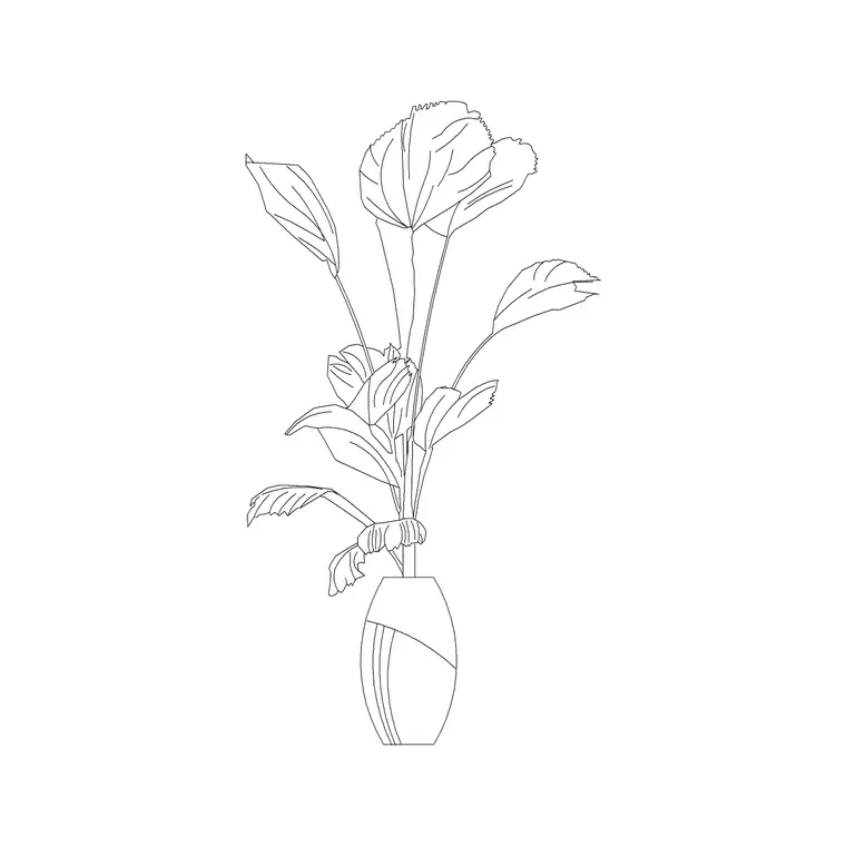 Oval Shape Pot With Plant DWG CAD block thumbnail — accessories drawing