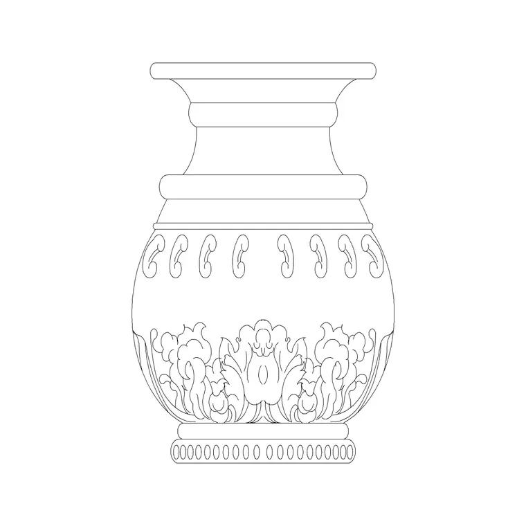 Painted Vase DWG CAD block thumbnail — trees & plants drawing