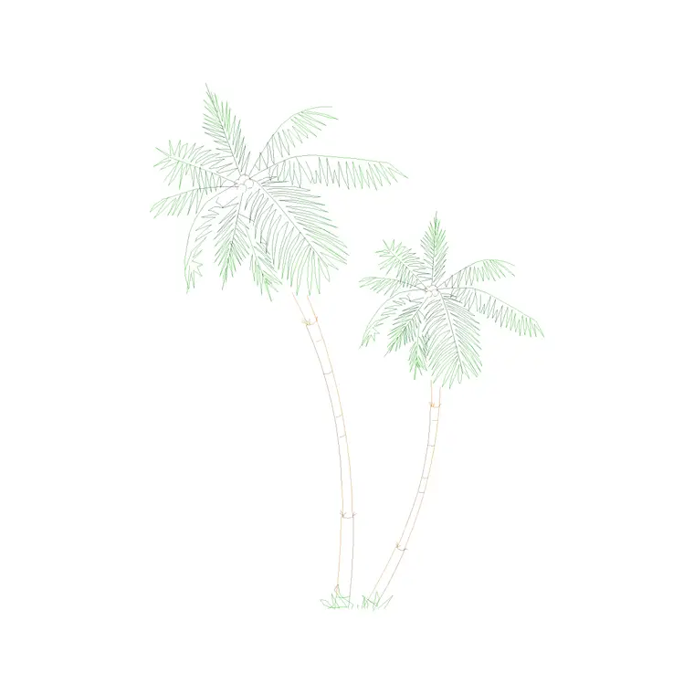 Palm Tree Front Ele (13) DWG CAD block thumbnail — trees & plants drawing