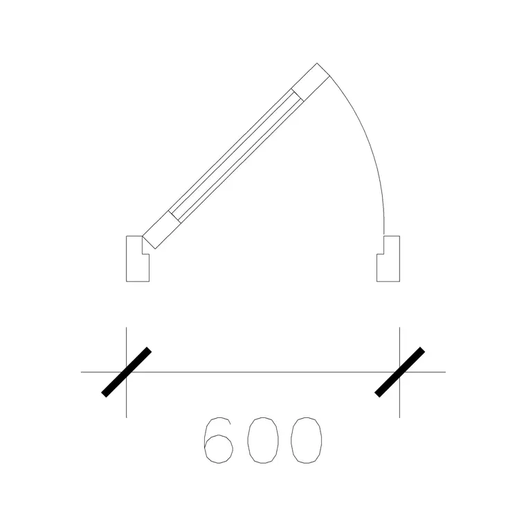 Right Hand 600 Mm Laminated Wide Door DWG CAD block thumbnail — doors drawing