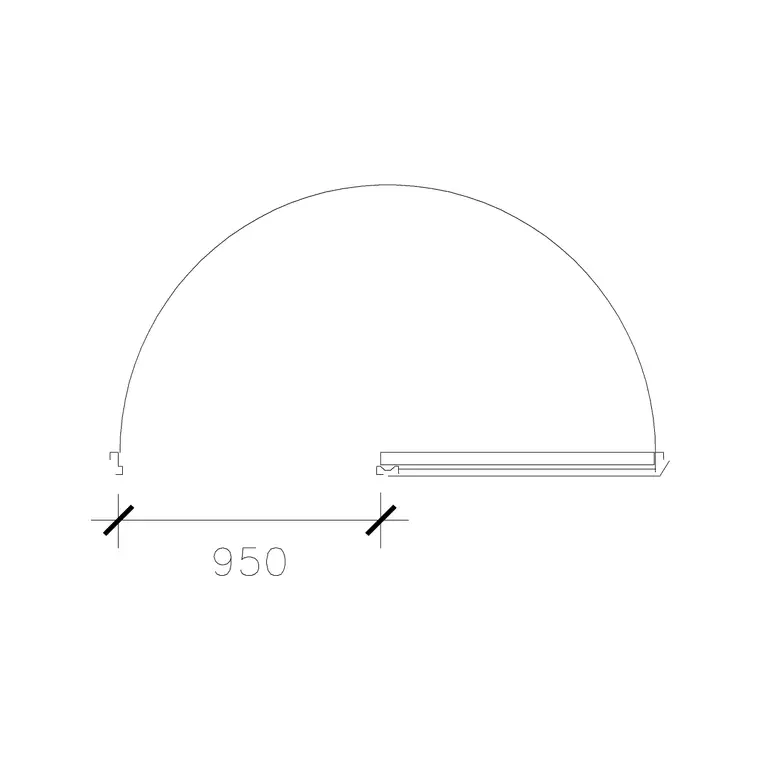 Right Hand 950 Mm Wide 180 Swing Door DWG CAD block thumbnail — doors drawing