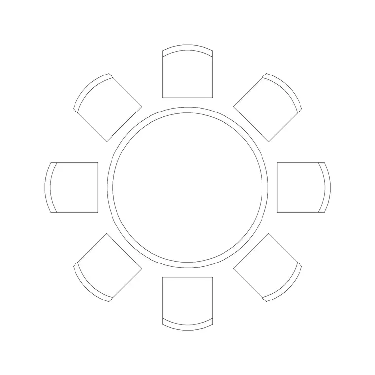 Round 8p Dining Table DWG CAD block thumbnail — furniture drawing