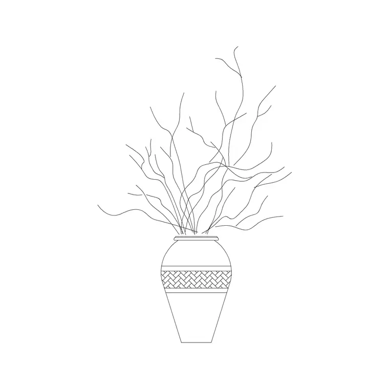 Round Vase With Plants DWG CAD block thumbnail — accessories drawing