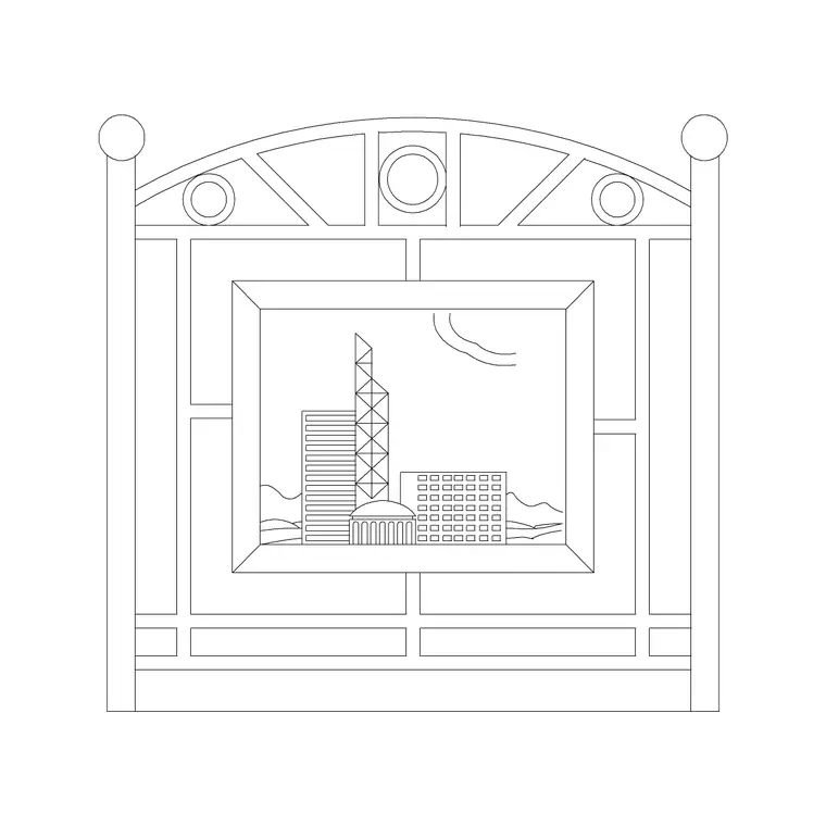 Skyline Frame CAD block DWG — plan and elevation view