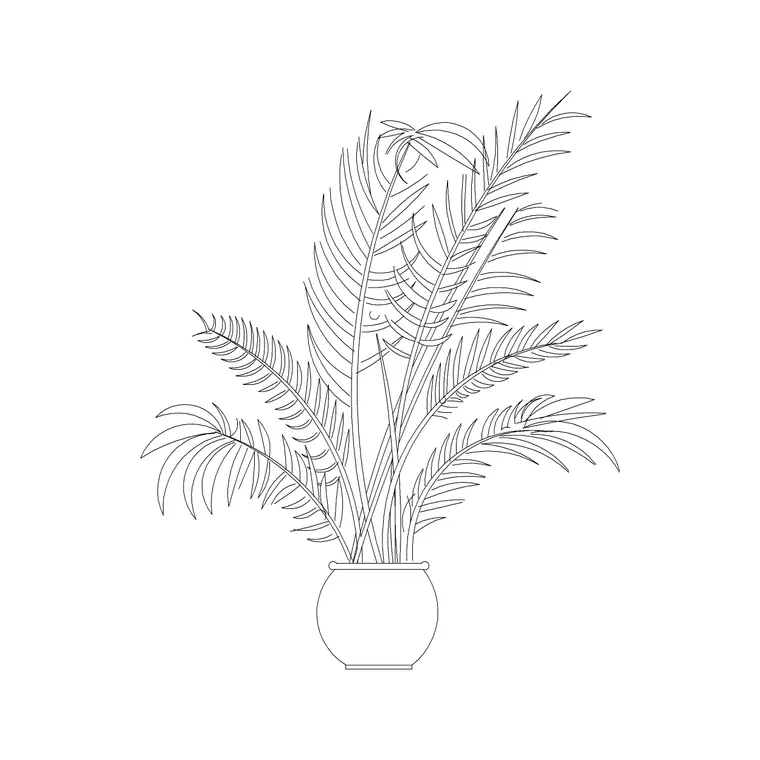 Small Pot With High Foliage DWG CAD block thumbnail — accessories drawing