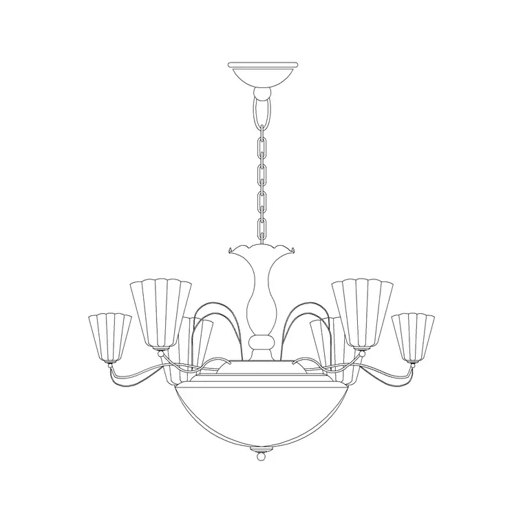 Suspended Chandelier Round Type D DWG CAD block thumbnail — lighting drawing
