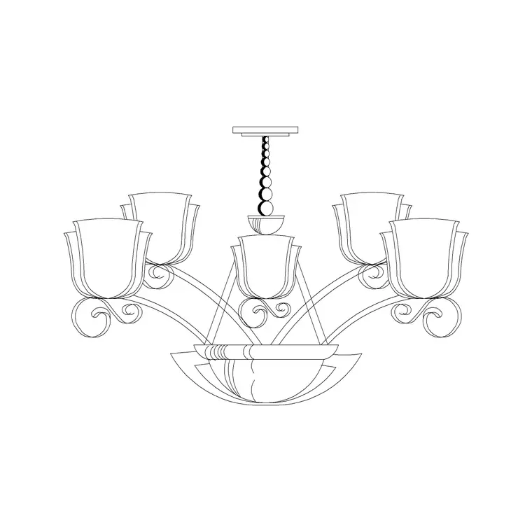Suspended Chandelier Type G DWG CAD block thumbnail — lighting drawing