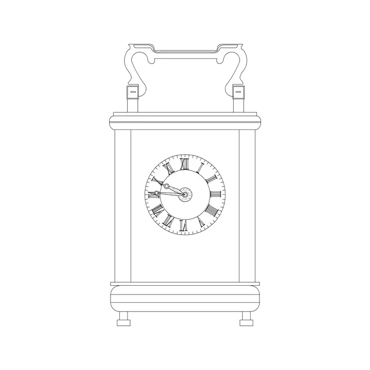 Table Clock CAD block DWG — plan and elevation view