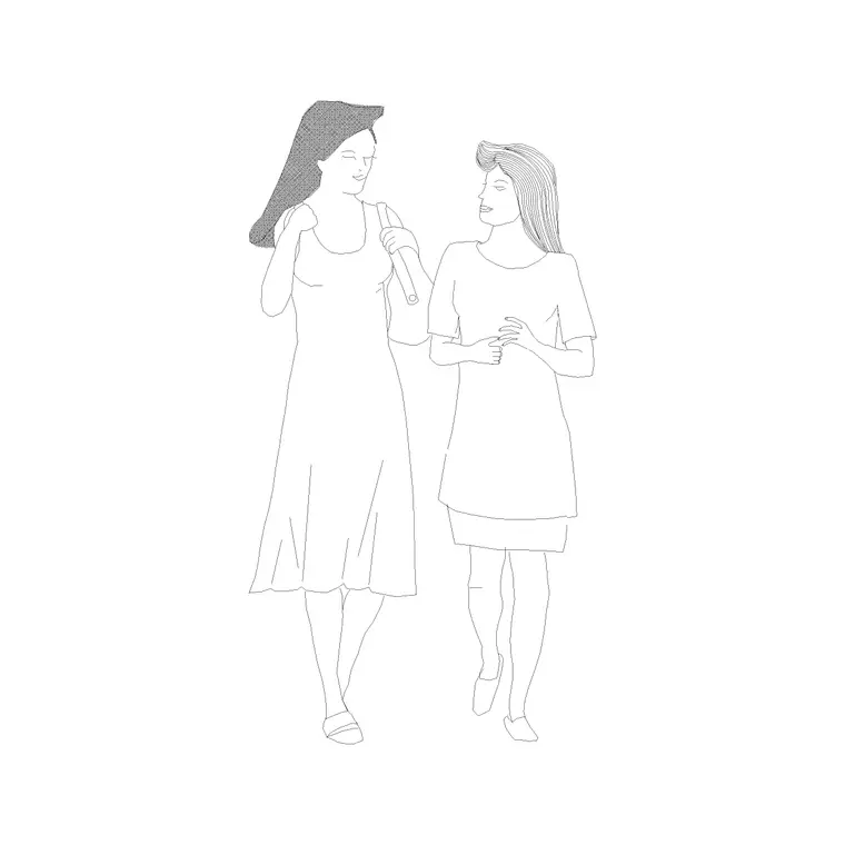 Two Friends DWG CAD block thumbnail — people drawing