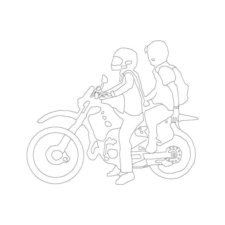 Two People In Bike DWG CAD block thumbnail — people drawing
