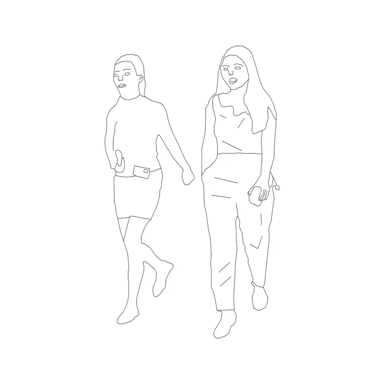 Two Women DWG CAD block thumbnail — people drawing