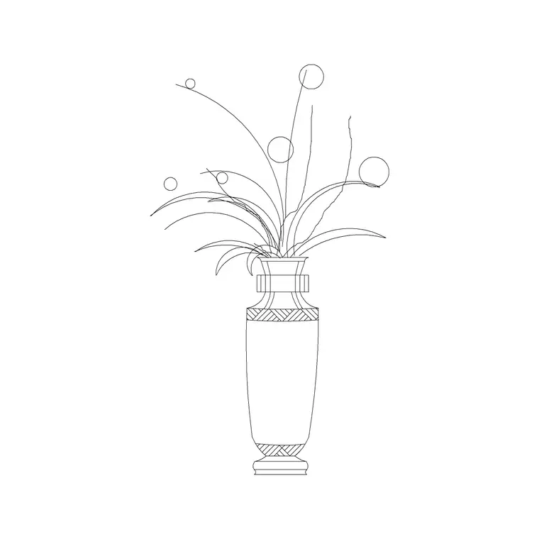 Vase With Plants DWG CAD block thumbnail — accessories drawing