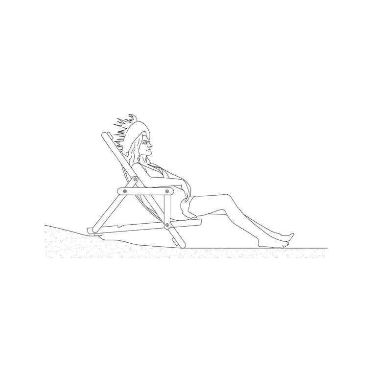 Woman Resort Chair With Sand DWG CAD block thumbnail — people drawing