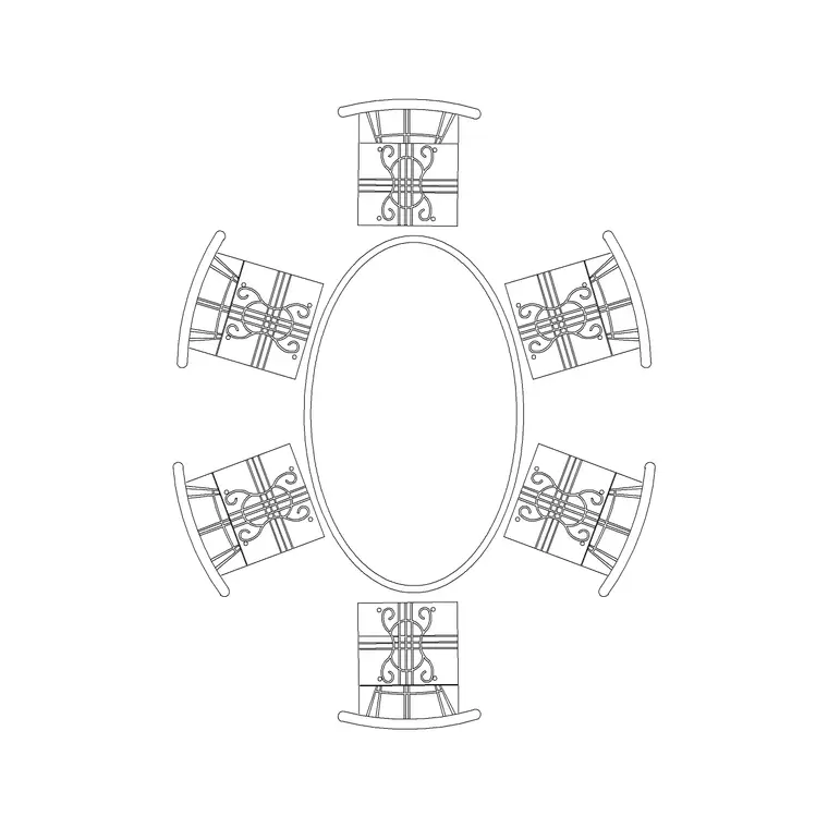 Wooden 6p Dining Table DWG CAD block thumbnail — furniture drawing